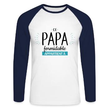 Papa formidable ( à personnaliser ) - T-shirt baseball manches longues Homme - blanc/marine - Devant - Nik (191cm)