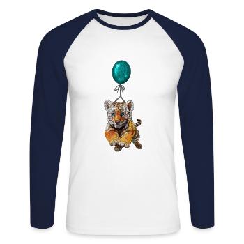 Ballon bébé tigre - T-shirt baseball manches longues Homme - blanc/marine - Devant - Nik (191cm)