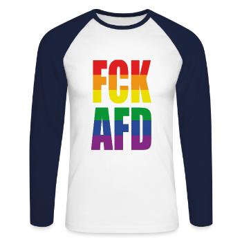 FCKAFD Pride - Unisex Baseballshirt langarm - Weiß/Navy - Vorne - Nik (191cm)