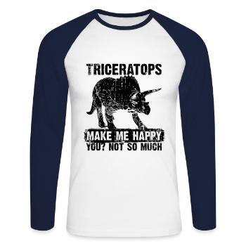 Tricératops - T-shirt baseball manches longues Homme - blanc/marine - Devant - Nik (191cm)