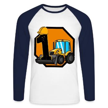 Schaufelbagger Kinder Geburtstag 1 Jahr Bagger - Unisex Baseballshirt langarm - Weiß/Navy - Vorne - Nik (191cm)
