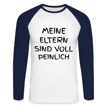 Meine Eltern sind voll peinlich - Unisex Baseballshirt langarm - Weiß/Navy - Vorne - Nik (191cm)