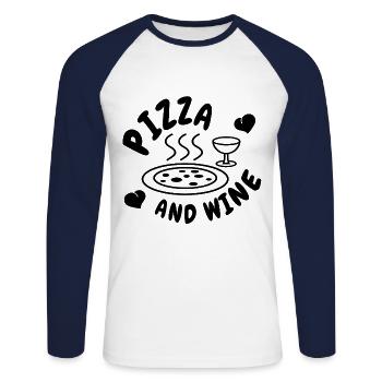 PIZZA AND WINE - T-shirt baseball manches longues Homme - blanc/marine - Devant - Nik (191cm)