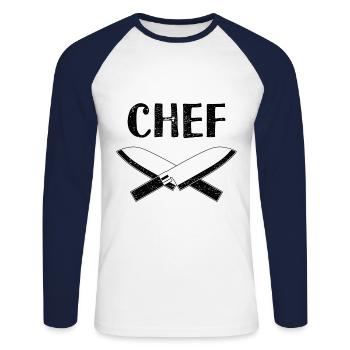 Küchenchef Restaurant Gastronomie - Unisex Baseballshirt langarm - Weiß/Navy - Vorne - Nik (191cm)