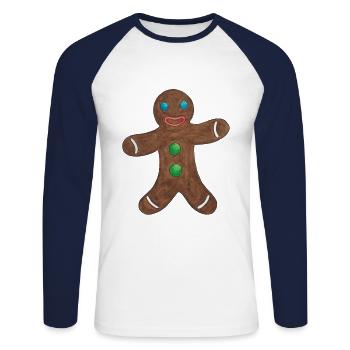 Gingerbread man - Unisex Long Sleeve Baseball T-Shirt - white/navy - Front - Nik (191cm)