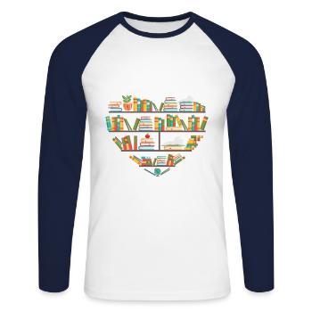 Reading Quote Heart Bookshelves Library Book Lover - Unisex Long Sleeve Baseball T-Shirt - white/navy - Front - Nik (191cm)
