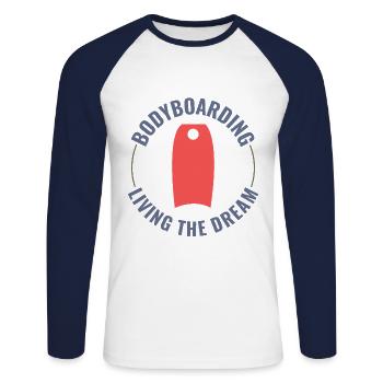 Bodyboarding Bodyboarder Surfing Sea Water Sport - Unisex Long Sleeve Baseball T-Shirt - white/navy - Front - Nik (191cm)