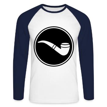 Fumer une pipe - T-shirt baseball manches longues Homme - blanc/marine - Devant - Nik (191cm)