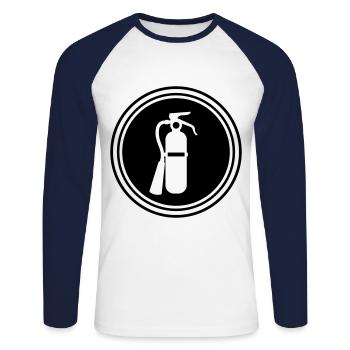 Symbole d’extincteur - T-shirt baseball manches longues Homme - blanc/marine - Devant - Nik (191cm)