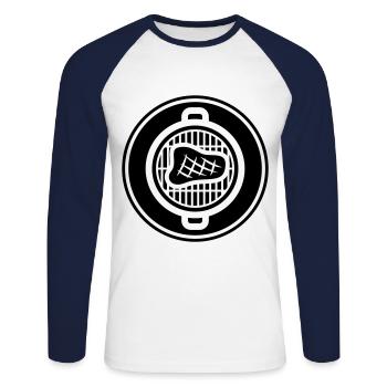 Steak de viande - T-shirt baseball manches longues Homme - blanc/marine - Devant - Nik (191cm)