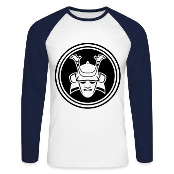 Samurai Helm - Unisex Baseballshirt langarm - Weiß/Navy - Vorne - Nik (191cm)