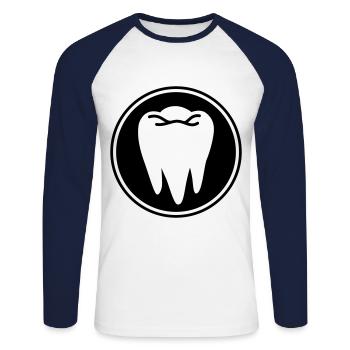 Symbole de l’icône de dent - T-shirt baseball manches longues Homme - blanc/marine - Devant - Nik (191cm)