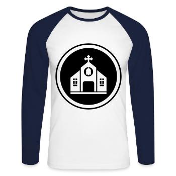 Foi de l’Église - T-shirt baseball manches longues Homme - blanc/marine - Devant - Nik (191cm)