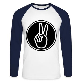 Hand Peace - Unisex Baseballshirt langarm - Weiß/Navy - Vorne - Nik (191cm)