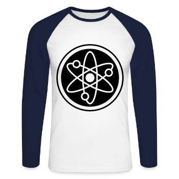 Atom icon - Unisex Long Sleeve Baseball T-Shirt - white/navy - Front - Nik (191cm)