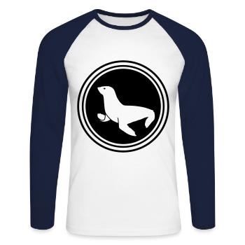 animal phoque - T-shirt baseball manches longues Homme - blanc/marine - Devant - Nik (191cm)