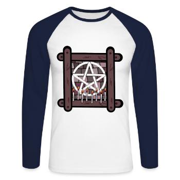 Okkult Spirituell Satan Ritual Teufel Pentagramm - Unisex Baseballshirt langarm - Weiß/Navy - Vorne - Nik (191cm)