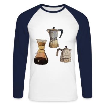 3x Kaffekannen Kaffee Elexier des Lebens - Unisex Baseballshirt langarm - Weiß/Navy - Vorne - Nik (191cm)
