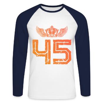 45 Couronne numérique - T-shirt baseball manches longues Homme - blanc/marine - Devant - Nik (191cm)