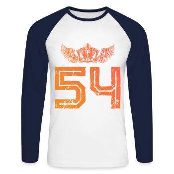 54 Couronne de numéros - T-shirt baseball manches longues Homme - blanc/marine - Devant - Nik (191cm)