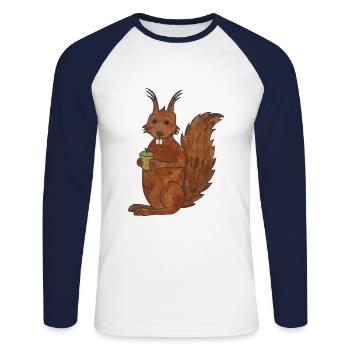 écureuil doux avec écrou de chêne avec contours - T-shirt baseball manches longues Homme - blanc/marine - Devant - Nik (191cm)