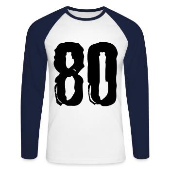 80 Zahl Trikot - Unisex Baseballshirt langarm - Weiß/Navy - Vorne - Nik (191cm)