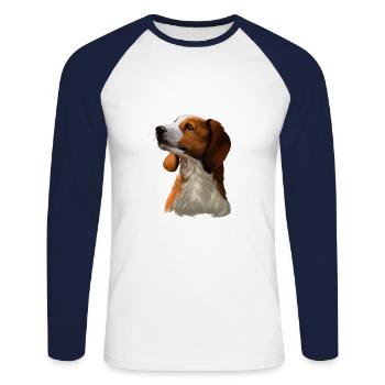 Amerikanisches Englisch Coonhound Dog Sketch Illustration - Unisex Baseballshirt langarm - Weiß/Navy - Vorne - Nik (191cm)