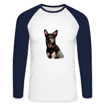 Australian Kelpie Dog Watercolor Illustration - Unisex Long Sleeve Baseball T-Shirt - white/navy - Front - Nik (191cm)