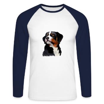 Appenzeller Sennenhund Dog Watercolor Illustration - Unisex Long Sleeve Baseball T-Shirt - white/navy - Front - Nik (191cm)