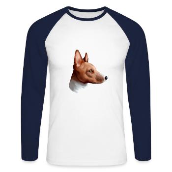 Basenji Hund Aquarell Skizze Illustration - Unisex Baseballshirt langarm - Weiß/Navy - Vorne - Nik (191cm)