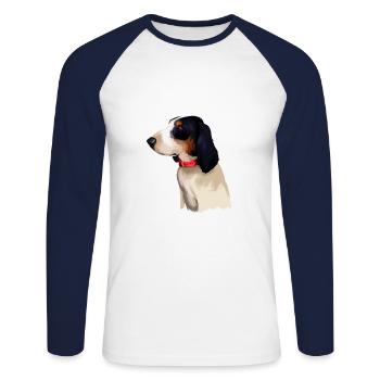 Ariegeois Dog Aquarelle Sketch Illustration - T-shirt baseball manches longues Homme - blanc/marine - Devant - Nik (191cm)