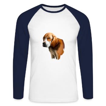 Beagle-Harrier Dufthund Hund Skizze Illustration - Unisex Baseballshirt langarm - Weiß/Navy - Vorne - Nik (191cm)