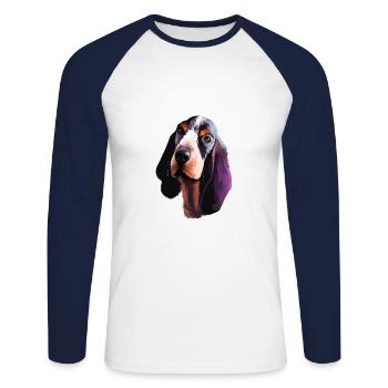 Basset Bleu De Gascogne Aquarelle pour chien Illustratio - T-shirt baseball manches longues Homme - blanc/marine - Devant - Nik (191cm)