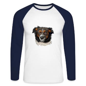 Illustration d’aquarelle de chien de berger anglais - T-shirt baseball manches longues Homme - blanc/marine - Devant - Nik (191cm)