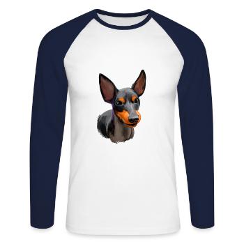 English Toy Terrier Dog Watercolor Illustration - Unisex Long Sleeve Baseball T-Shirt - white/navy - Front - Nik (191cm)