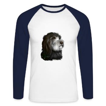 Katalanischer Schäferhund Aquarell Illustration - Unisex Baseballshirt langarm - Weiß/Navy - Vorne - Nik (191cm)