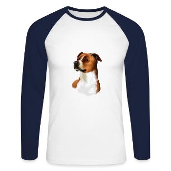 Illustration d’aquarelle de chien Foxhound anglais - T-shirt baseball manches longues Homme - blanc/marine - Devant - Nik (191cm)