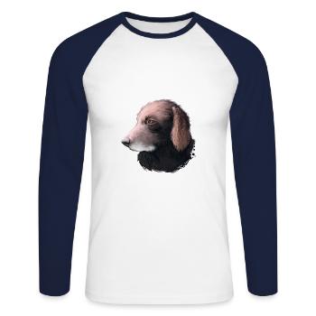Curly Coated Retriever Dog Watercolor Illustration - Unisex Long Sleeve Baseball T-Shirt - white/navy - Front - Nik (191cm)