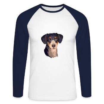 Eurohound Illustration d’aquarelle de chien scandinave - T-shirt baseball manches longues Homme - blanc/marine - Devant - Nik (191cm)