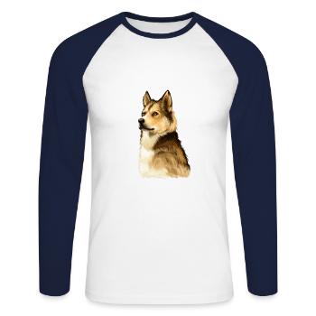 Ostsibirische Laika Hund Aquarell Illustration - Unisex Baseballshirt langarm - Weiß/Navy - Vorne - Nik (191cm)