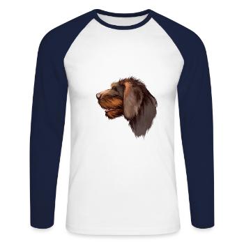 Cesky Fousek Aquarelle de chien Illustration - T-shirt baseball manches longues Homme - blanc/marine - Devant - Nik (191cm)