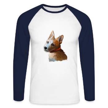 Portugiesischer Podengo Hund Aquarell Illustration - Unisex Baseballshirt langarm - Weiß/Navy - Vorne - Nik (191cm)