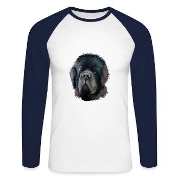 Neufundland Hund Aquarell Illustration - Unisex Baseballshirt langarm - Weiß/Navy - Vorne - Nik (191cm)