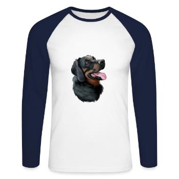 Illustration de l’aquarelle du chien de chasse polonais - T-shirt baseball manches longues Homme - blanc/marine - Devant - Nik (191cm)