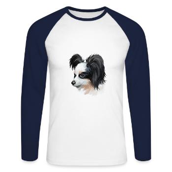Papillon Dog Aquarelle Art Illustration - T-shirt baseball manches longues Homme - blanc/marine - Devant - Nik (191cm)