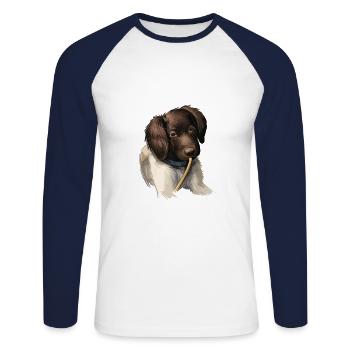 Munsterlander Small Dog Aquarelle Illustration - T-shirt baseball manches longues Homme - blanc/marine - Devant - Nik (191cm)