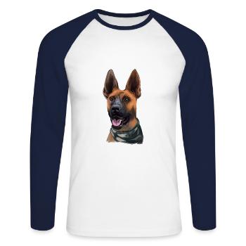 Plott Hound Hund Aquarell Illustration - Unisex Baseballshirt langarm - Weiß/Navy - Vorne - Nik (191cm)