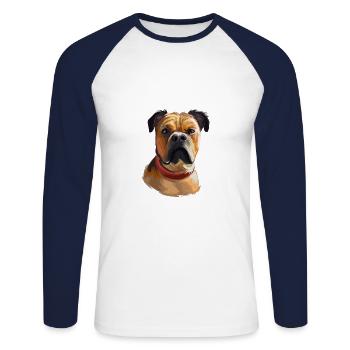 Perro de Presa Mallorquinischer Hund Aquarell illustrat - Unisex Baseballshirt langarm - Weiß/Navy - Vorne - Nik (191cm)