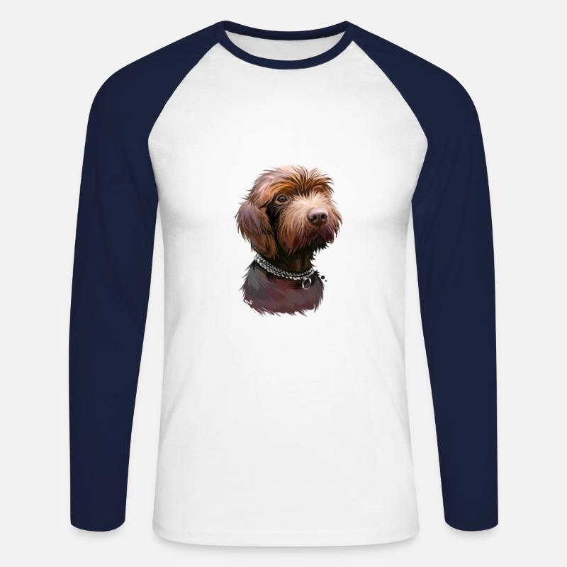 Pudelpointer Hund Aquarell Illustration - Unisex Baseballshirt langarm - Weiß/Navy
