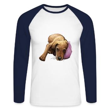 Segugio Italiano Italienischer Hund Aquarell Illustrati - Unisex Baseballshirt langarm - Weiß/Navy - Vorne - Nik (191cm)